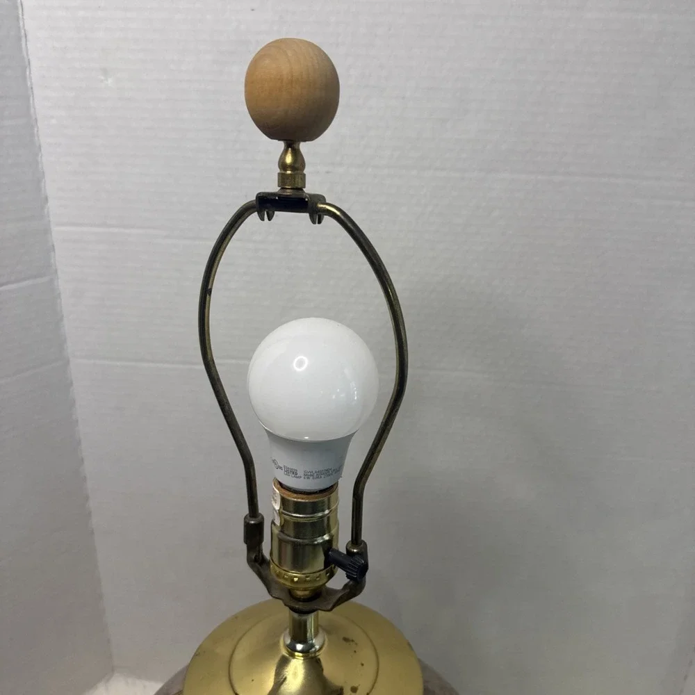 Vintage Abstract 80's Geometric Studio Pottery Table Lamp Urn Brass Wood Deco